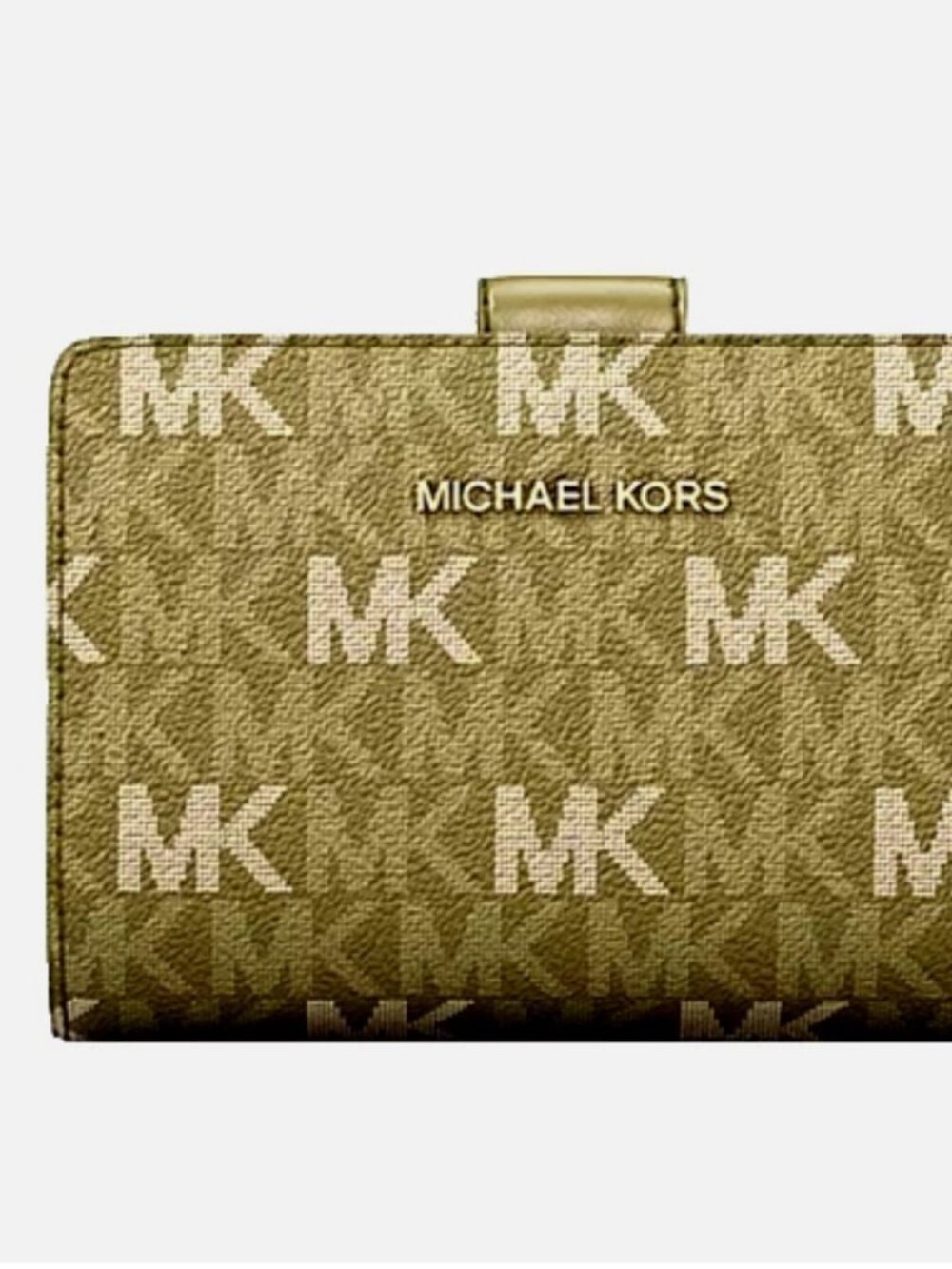 New Michael Kors Jet Set Travel Medium Signature Logo Billfold Wallet Oregano